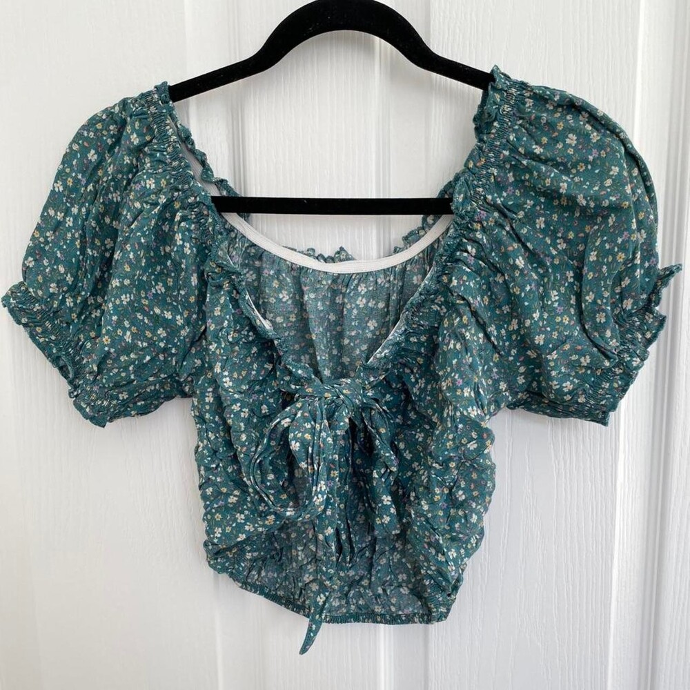 American Eagle Outfitters Women's Green and Blue Blouse